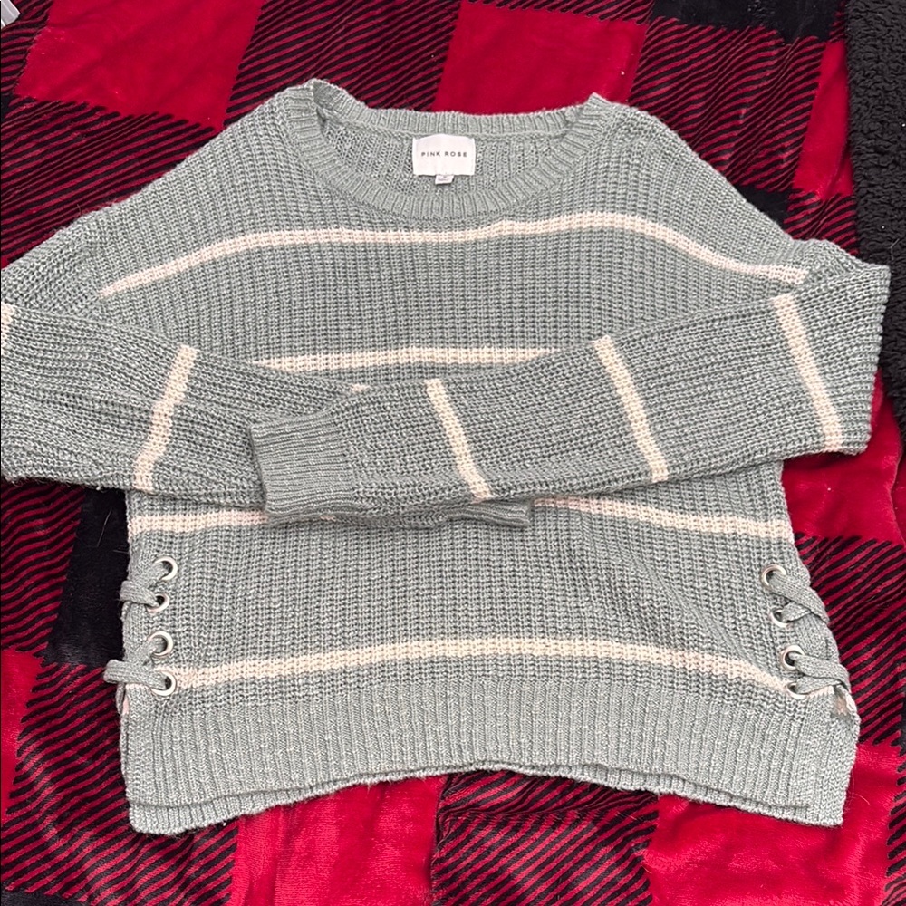 Pink Rose Gray Striped Sweater